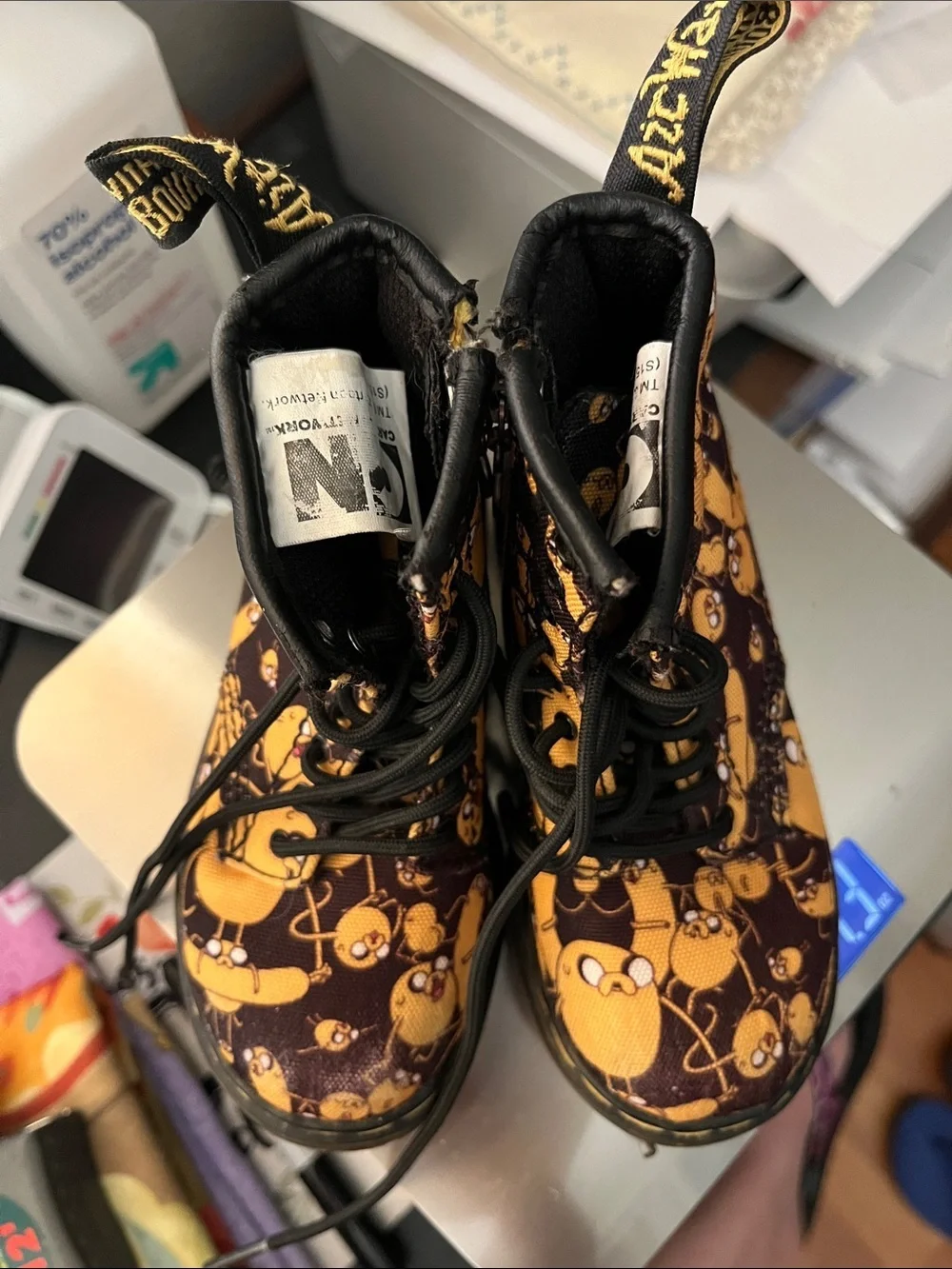 Dr Martin Yellow Cartoon Print Combat Boots - Jake the Dog Design Size